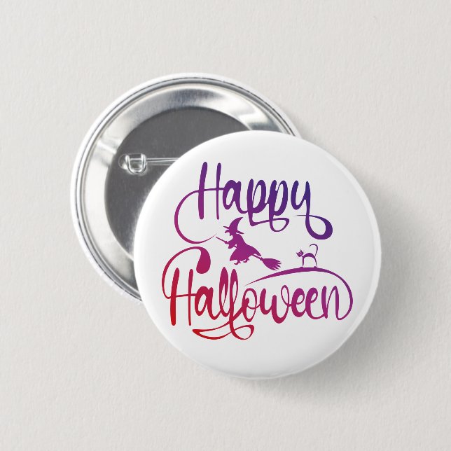 Happy Halloween gradient flying witch cat  6 Cm Round Badge (Front & Back)
