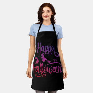 Happy Halloween gradient flying witch cat  Apron