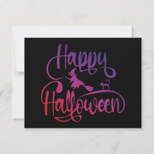Happy Halloween gradient flying witch cat Card