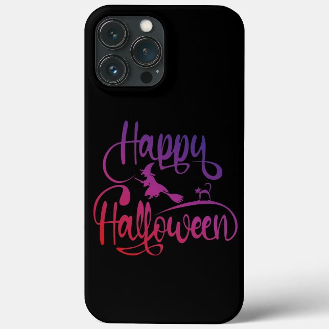 Happy Halloween gradient flying witch cat  Case-Mate iPhone Case (Back)