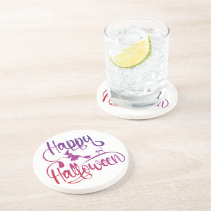 Happy Halloween gradient flying witch cat  Coaster