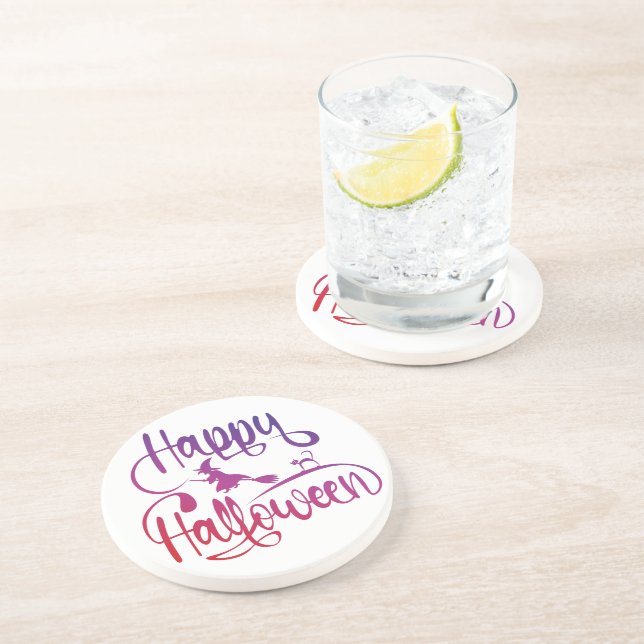 Happy Halloween gradient flying witch cat  Coaster (Side)