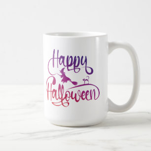Happy Halloween gradient flying witch cat  Coffee  Mug