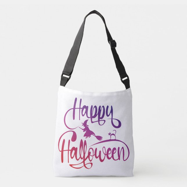 Happy Halloween gradient flying witch cat  Crossbody Bag (Front)