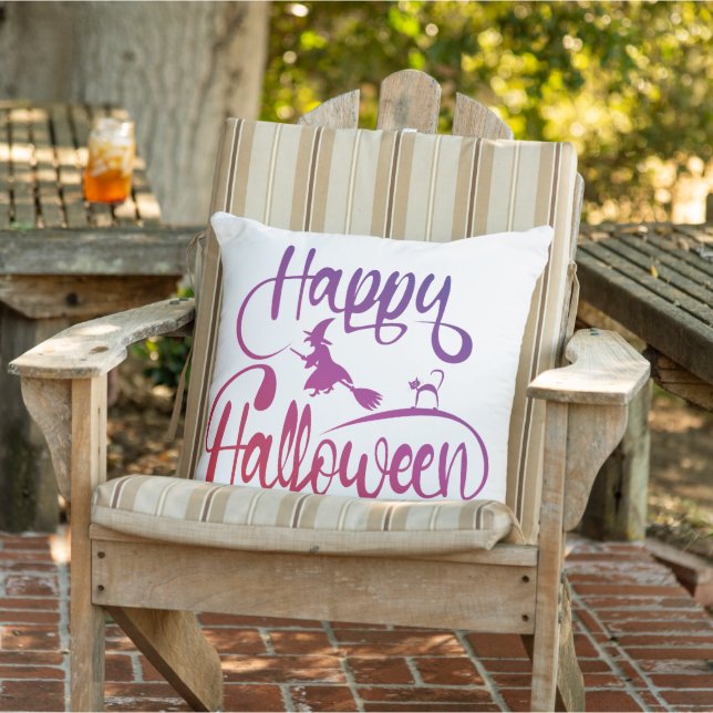 Happy Halloween gradient flying witch cat  Cushion (Chair)