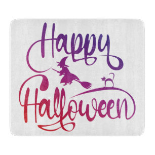Happy Halloween gradient flying witch cat Cutting Board
