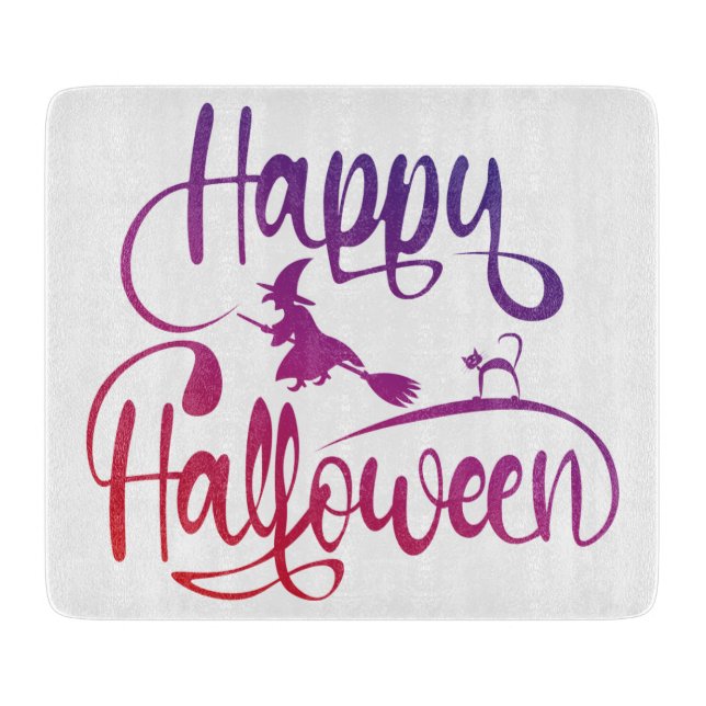 Happy Halloween gradient flying witch cat  Cutting Board (Front)