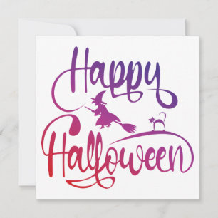 Happy Halloween gradient flying witch cat  Invitation
