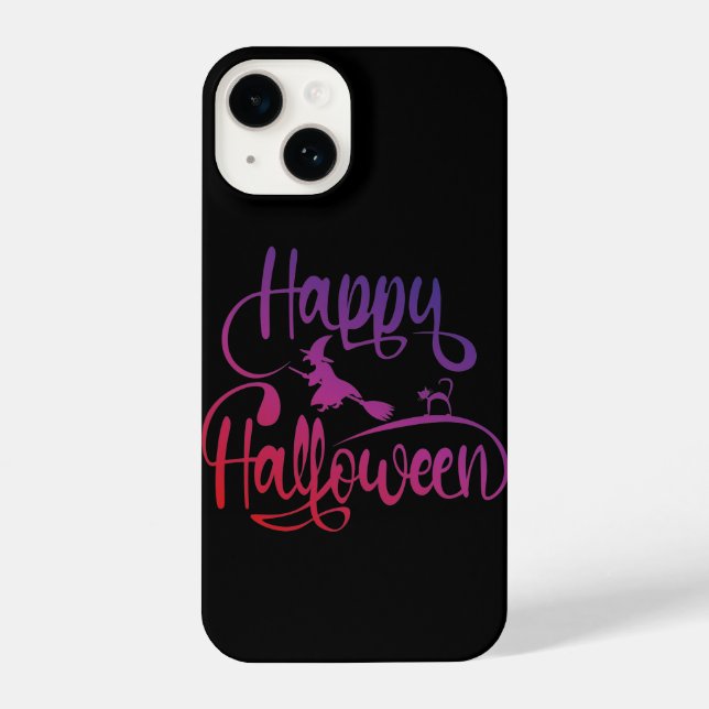 Happy Halloween gradient flying witch cat  iPhone Case (Back)