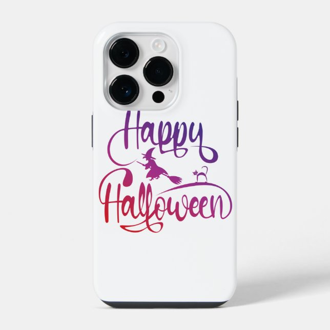 Happy Halloween gradient flying witch cat  iPhone Case (Back)