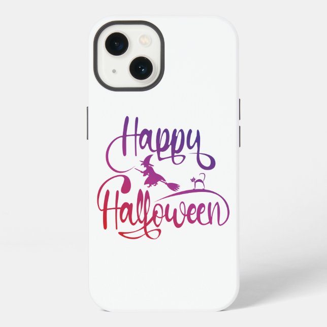 Happy Halloween gradient flying witch cat  iPhone Case (Back)