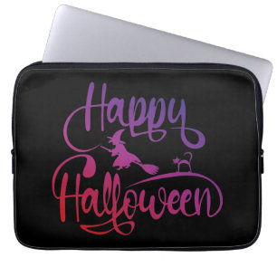Happy Halloween gradient flying witch cat  Laptop Sleeve
