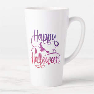 Happy Halloween gradient flying witch cat   Latte Mug