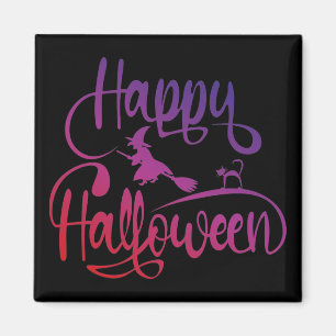 Happy Halloween gradient flying witch cat Magnet