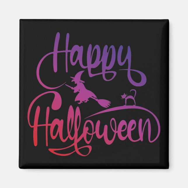 Happy Halloween gradient flying witch cat  Magnet (Front)