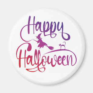 Happy Halloween gradient flying witch cat  Magnet
