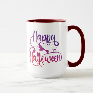 Happy Halloween gradient flying witch cat Mug