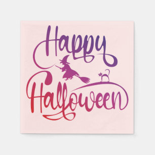 Happy Halloween gradient flying witch cat  Napkin