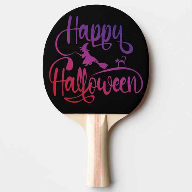 Happy Halloween gradient flying witch cat  Ping Pong Paddle (Front)