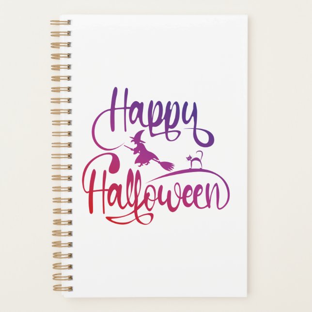 Happy Halloween gradient flying witch cat  Planner (Front)