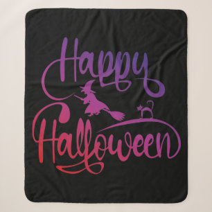 Happy Halloween gradient flying witch cat Sherpa Blanket