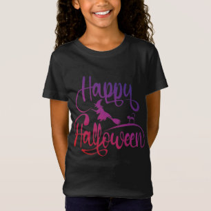 Happy Halloween gradient flying witch cat T-Shirt