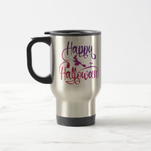 Happy Halloween gradient flying witch cat Travel Mug