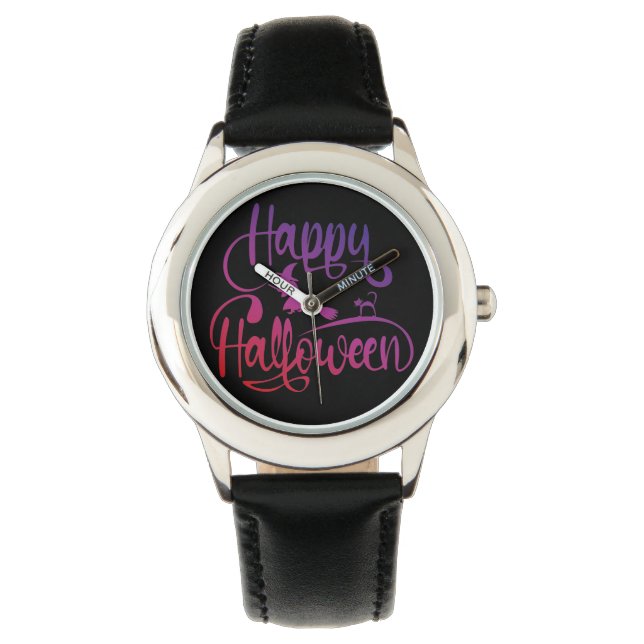 Happy Halloween gradient flying witch cat  Watch (Front)