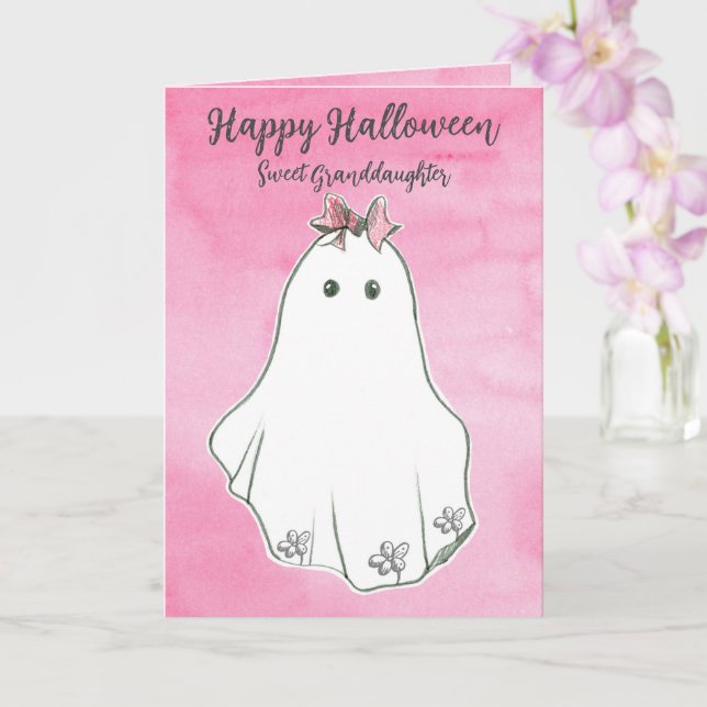 Happy Halloween Granddaughter Ghost Pinkoween Card (Orchid)