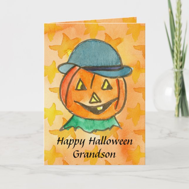 Happy Halloween Grandson Custom Name Card (Front)