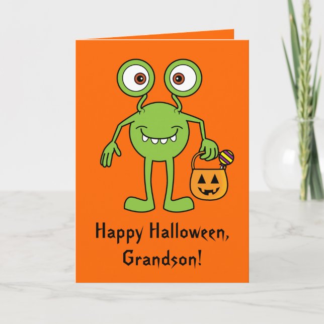 Happy Halloween Grandson Cute Monster Card (Front)