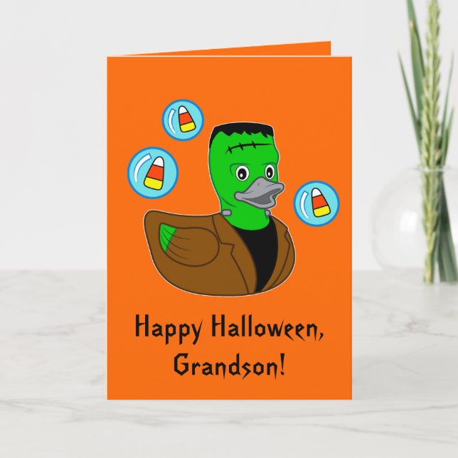 Happy Halloween Grandson Frankenstein Duckie Card (Front)