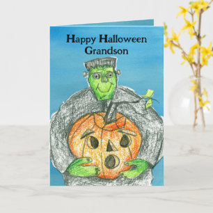 Happy Halloween Grandson Frankenstein Pumpkin Card