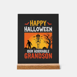 Happy Halloween Grandson Skeleton Pumpkin Acrylic Sign