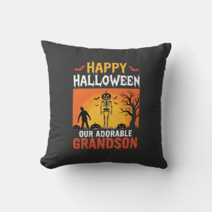 Happy Halloween Grandson Skeleton Pumpkin Cushion