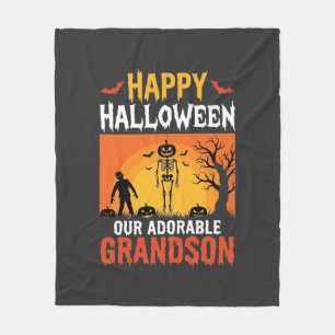 Happy Halloween Grandson Skeleton Pumpkin Fleece Blanket