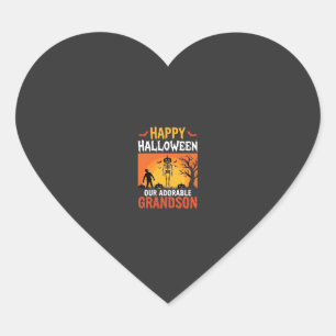 Happy Halloween Grandson Skeleton Pumpkin Heart Sticker