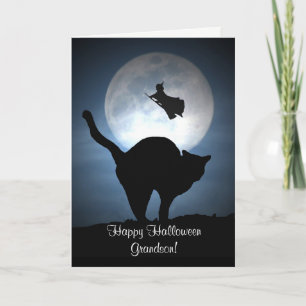 Happy Halloween Grandson Witch and Cat Card
