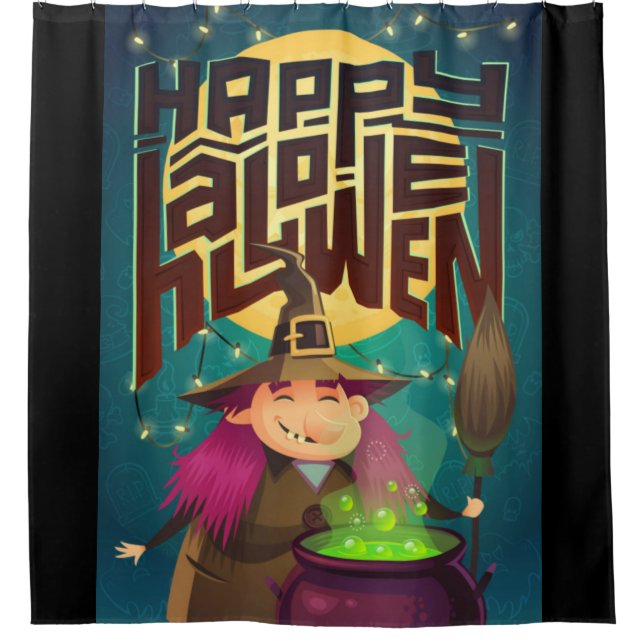 Happy Halloween Granny Witch Shower Curtain (Front)