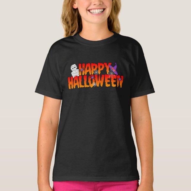 Happy Halloween Graphic Girl's T-Shirt (Front)