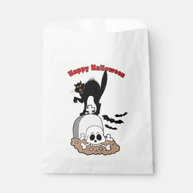 Happy Halloween Gravestone Black Cat and Skull  Favour Bags (Front)