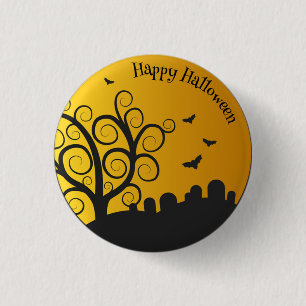 Happy Halloween Graveyard Pin Button