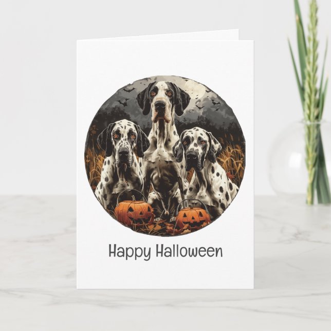 Happy Halloween Great Dane Dogs Jack O Lantern Card (Front)