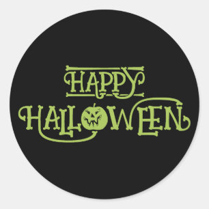 Happy Halloween. Green black cute funny pumpkin Classic Round Sticker