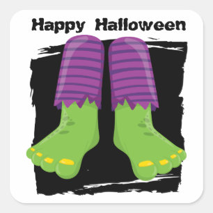 Happy Halloween Green Monster Feet Square Sticker