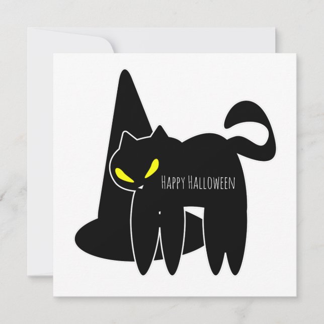 Happy Halloween Greeting Card | Creepy Black Cat (Front)