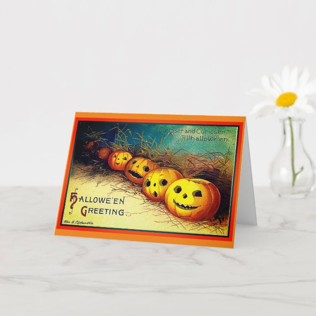 Happy Halloween Greetings Pumpkins in a Row Card (Small Plant)