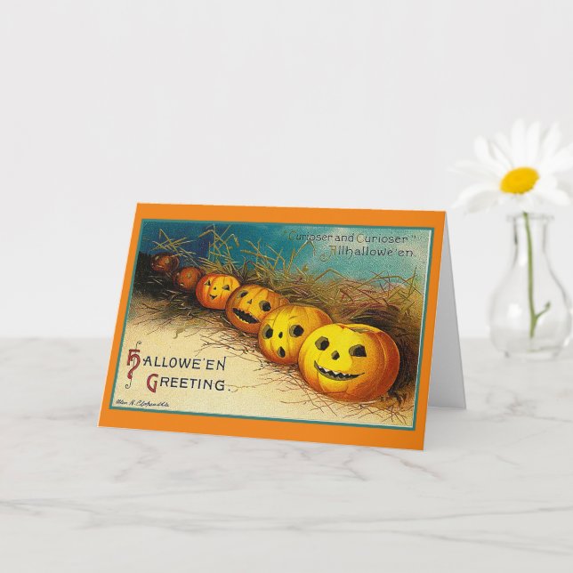 Happy Halloween Greetings Pumpkins in a Row Card (Small Plant)