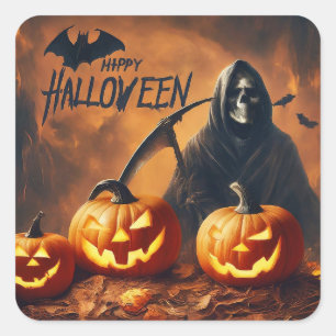 Happy Halloween - Grim Reaper Carved Pumpkin Square Sticker