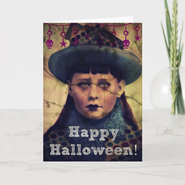 Happy Halloween Grunge Girl Card (Front)